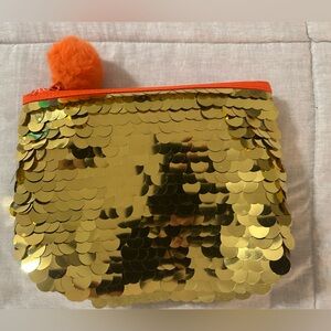 Sephora Gold Sequin Cosmetic Bag with Orange Accents
